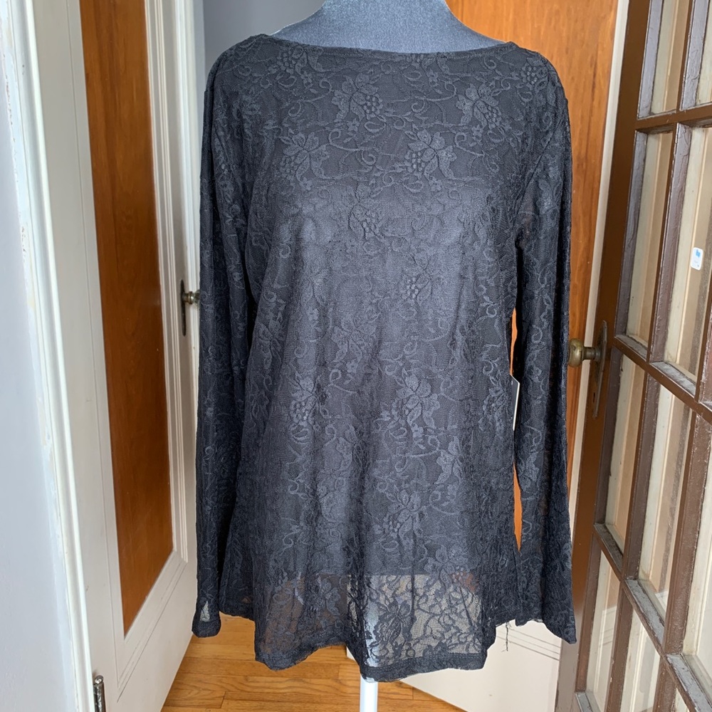 NWT Eloquii Sheer Black All Over Lace Top Women's Size 14-16 Influencer Trendy